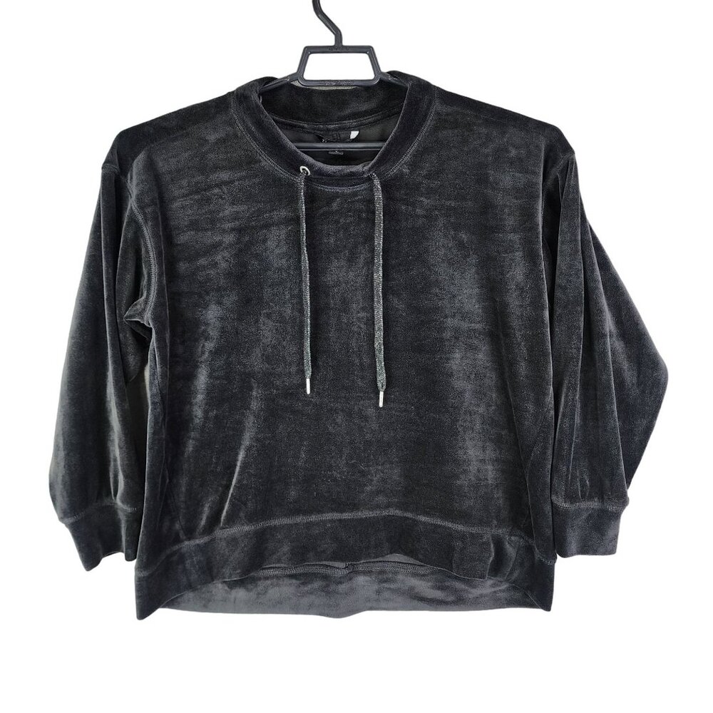 Womens Black Velour Zac & Rachel Pullover Sweatshirt Long Sleeve Size L